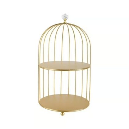 Jaula Bandeja Dorada De Decoracion Metalica Multiuso dorado1
